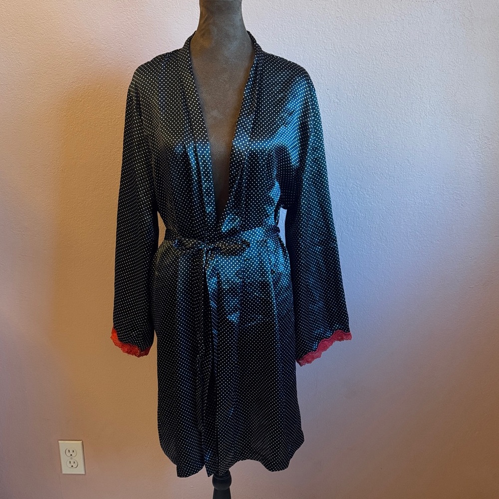 Morgan Taylor Black Robe with Red Lace Accents